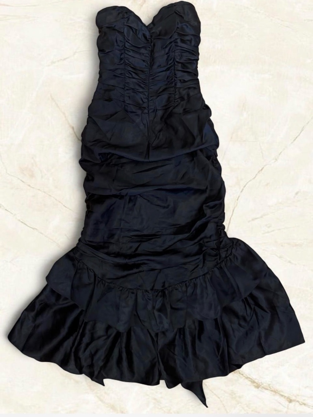 Vintage Gunne Sax Jessica McClintock Black Satin Mermaid Ruched Dress XS